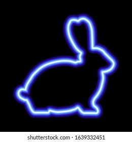 blue neon sign rabbit on black background