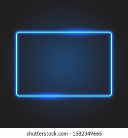 Blue Neon Sign, Rectangle Frame On Dark Grey Background, Vector Illustration.