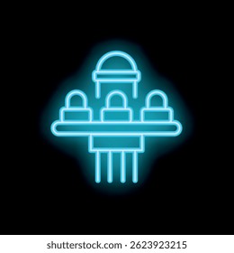 Blue neon sign representing an amusement park ride on a black background