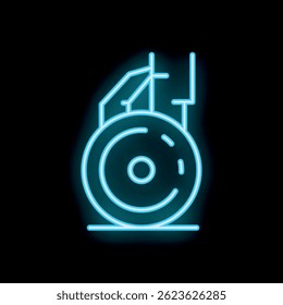 Blue neon sign representing a car wheel with rim, ideal for automotive industry