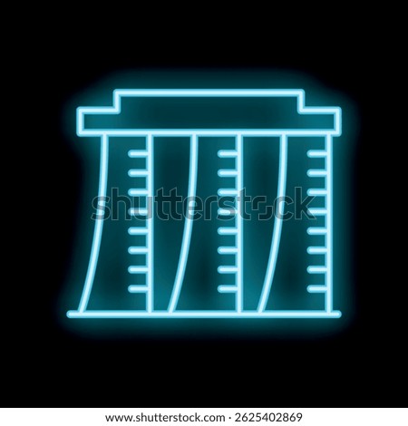 Blue neon sign representing the iconic marina bay sands hotel in singapore, with its distinctive three towers and connecting platform