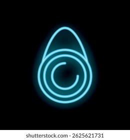 Blue neon sign representing a padlock glowing on a black background