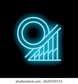 Blue neon sign representing a roller coaster going down on black background