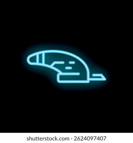 Blue neon sign representing a santa claus hat glowing on a black background