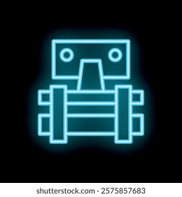 Blue neon sign of a robot holding a package, symbolizing automated delivery services and the future of logistics