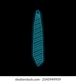 Blue neon sign in the shape of a necktie is glowing on a black background