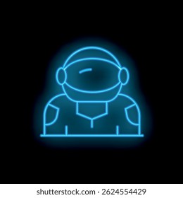 Blue neon sign showing the portrait of an astronaut wearing a spacesuit