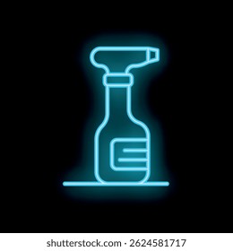 Blue neon sign of a spray bottle on a dark background, great illustration for cleaning services