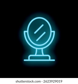Blue neon sign of a table mirror shining in the dark