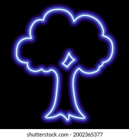 Blue neon silhouette of a tree on a black background. Vector illustration