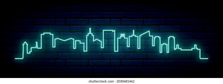 Blue neon skyline of Anchorage. Bright Anchorage City long banner. Vector illustration.