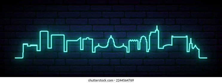 Blue neon skyline of Boise. Bright Boise City long banner. Vector illustration.