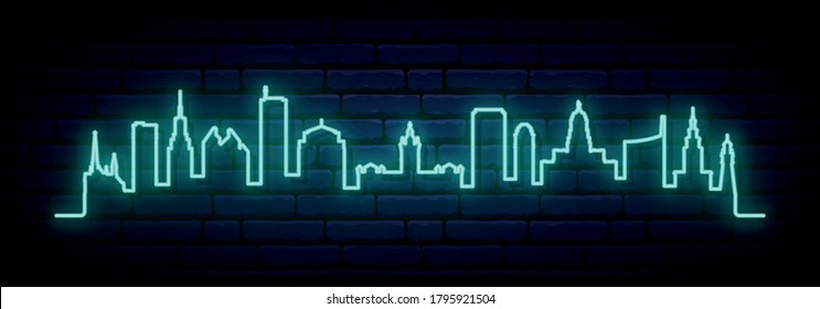 Blue neon skyline of Buffalo. Bright Buffalo City long banner. Vector illustration.