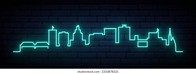 Blue neon skyline of Cedar Rapids. Bright Cedar Rapids long banner. Vector illustration.