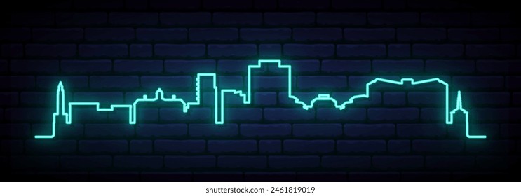 Blue neon skyline of Chapel Hill. Bright Chapel Hill, NC long banner. Vector illustration.