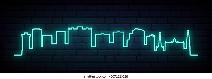 Blue neon skyline of Charleston. Bright Charleston City long banner. Vector illustration.
