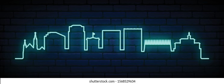 Blue neon skyline of Colorado Springs city. Bright Colorado Springs long banner. Vector illustration.