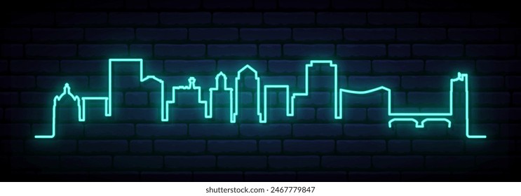 Blaue Neon-Skyline von Dayton. Heller Dayton, langer Banner. Vektorillustration.