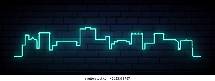 Blue neon skyline of Everett, WA. Bright Everett City long banner. Vector illustration.
