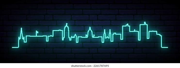 Blue neon skyline of Fort Wayne. Bright Fort Wayne City long banner. Vector illustration.