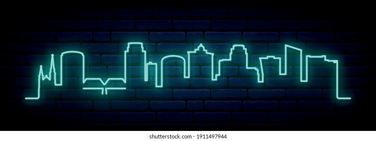 Blue neon skyline of Grand Rapids. Bright Grand Rapids City long banner. Vector illustration.