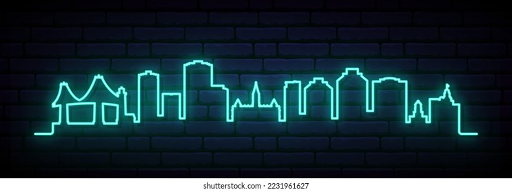 Blue neon skyline of Halifax. Bright Halifax City long banner. Vector illustration.