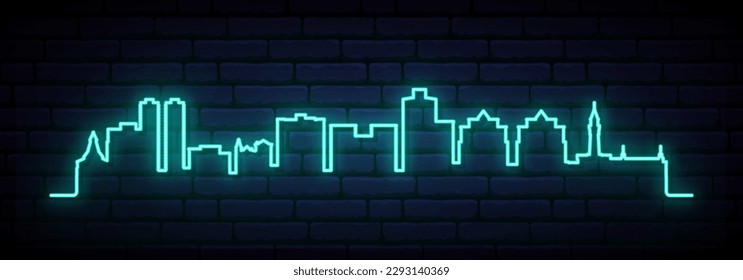Blue neon skyline of Hoboken. Bright Hoboken long banner. Vector illustration.