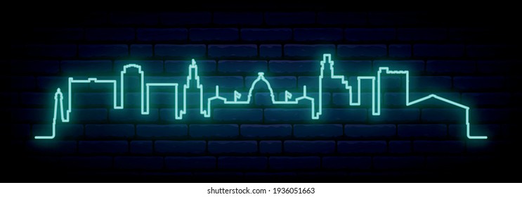 Blue neon skyline of Jackson. Bright Jackson City long banner. Vector illustration.