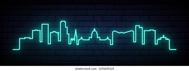 Blue neon skyline of Little Rock. Bright Little Rock City long banner. Vector illustration.