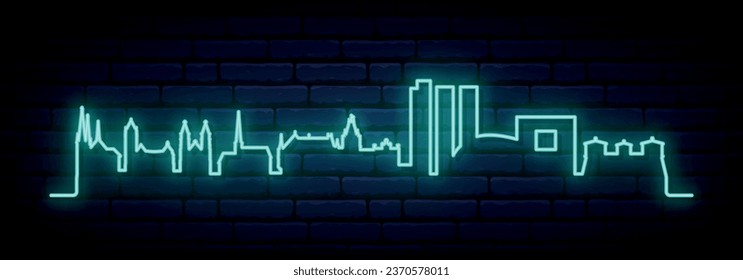 Blue neon skyline of Luxembourg. Bright Luxembourg long banner. Vector illustration.