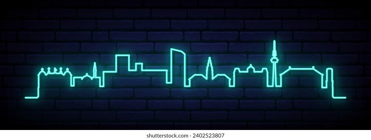 Blue neon skyline of Mannheim. Bright Mannheim, Germany long banner. Vector illustration.