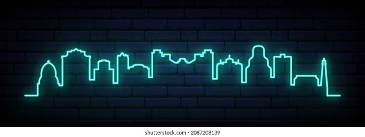 Blue neon skyline of Naples, Florida. Bright Naples City long banner. Vector illustration.