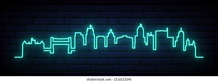 Blue neon skyline of Newark. Bright Newark City long banner. Vector illustration.