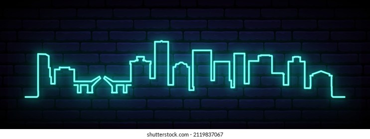 Blue neon skyline of Norfolk. Bright Norfolk City long banner. Vector illustration.