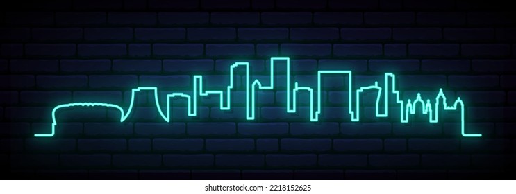 Blue neon skyline of Porto Alegre. Bright Porto Alegre City long banner. Vector illustration.