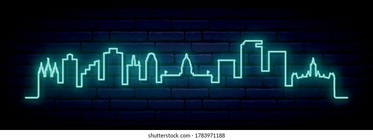 Blue neon skyline of Salt Lake City. Bright Salt Lake City long banner. Vector illustration.