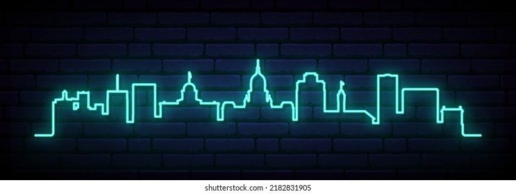 Blue neon skyline of Springfield. Bright Springfield City long banner. Vector illustration.