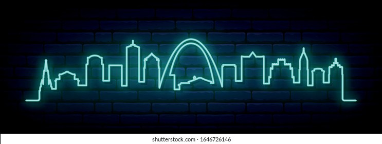 Blue neon skyline of St.Louis city. Bright St.Louis long banner. Vector illustration.