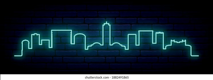 Blue neon skyline of Tallahassee. Bright Tallahassee City long banner. Vector illustration.