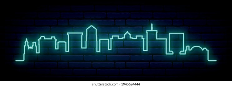 Blue neon skyline of Tucson. Bright Tucson City long banner. Vector illustration.