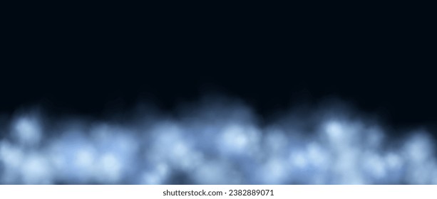 Blue neon smog frame. Glowing fog cloud wallpaper. Colorful smoke or dust border design for banner, poster, collage, cover, presentation, brochure, leaflet. Vector background