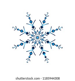 Blue neon snowflakes. Winter snowflakes hologram. Vector illustration on isolated background.
