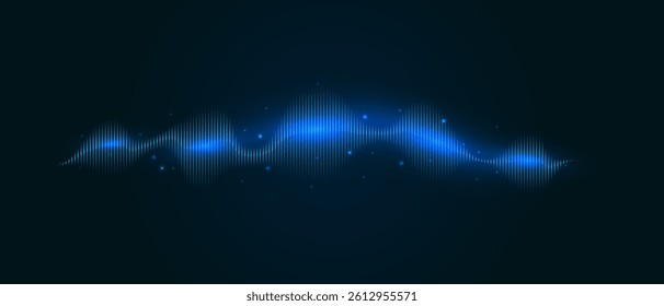 Blue neon sound wave on dark background, AI voice assistant visualization, Sound wave equalizer, Vector illustration.