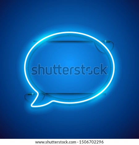 Blue neon speach bubble makes it quick and easy to customize your projects in retro-futuristic style.