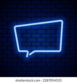 Blue neon speech bubble on a dark brick background. Editable stroke and blend. Vector illustration.