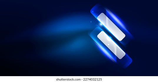Blue neon speed arrow and line shapes background. Hi-tech concept with shiny backdrop. Bright flare light effect in the dark