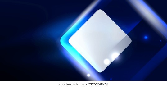 Blue neon speed arrow and line shapes background. Hi-tech concept with shiny backdrop. Bright flare light effect in the dark