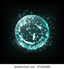 blue neon sphere. Blue vector light effect. Azure sparkling background. Star dust on black background