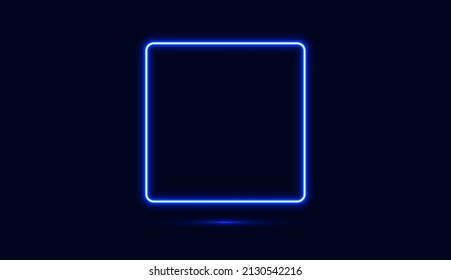Blue neon square frame isolated on dark background. Vector illustration