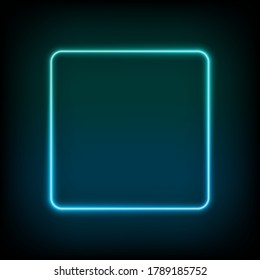 Blue neon square frame on dark background, vector illustration.